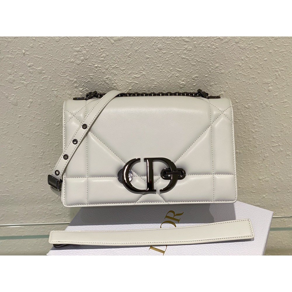 Dior 30 Montaigne Chain Bag With Handle In White Lambskin