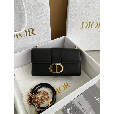 Dior 30 Montaigne East-West Bag with Chain in Black Calfskin