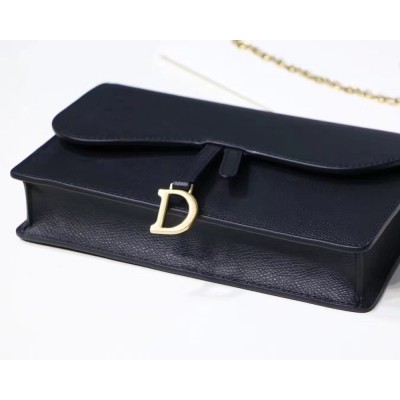 Dior Black Calskin Saddle Chain Clutch