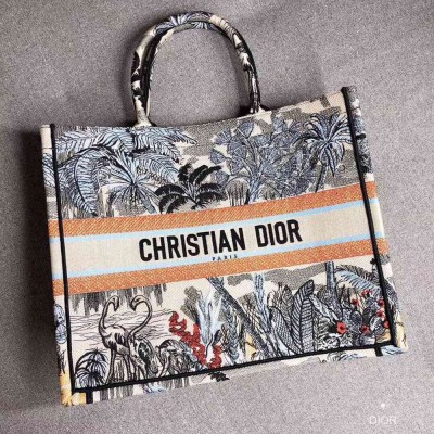 Dior Book Tote Bag In Denim Blue Toile De Jouy Tropicalia