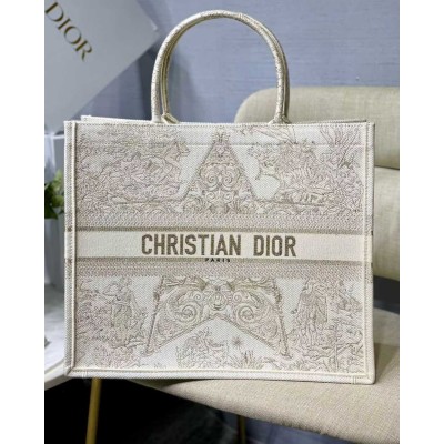 Dior Book Tote Bag In Dior Around the World Stella Embroidery