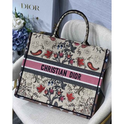 Dior Book Tote Bag In Multicolor Dior Flowers Embroidery