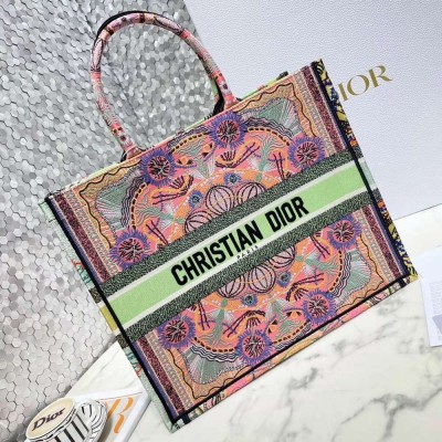 Dior Book Tote Bag In Multicolor Lights Embroidery