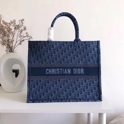 Dior Book Tote Bag In Denim Blue Oblique Canvas