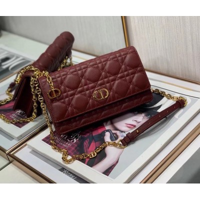 Dior Caro Belt Pouch with Chain In Bordeaux Calfskin CDBS24679