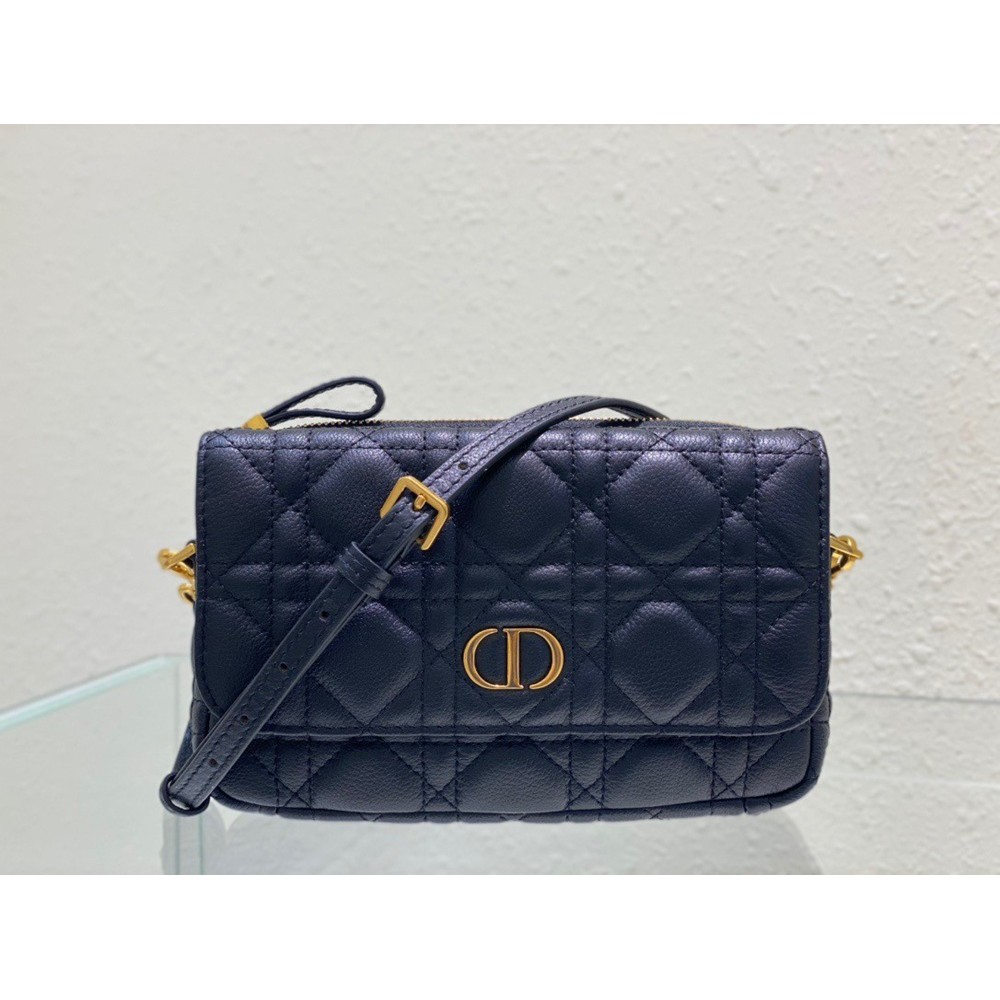 Dior Caro Pouch In Black Cannage Calfskin