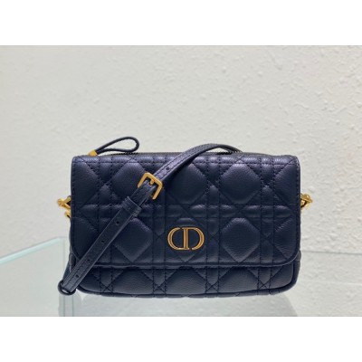 Dior Caro Pouch In Black Cannage Calfskin