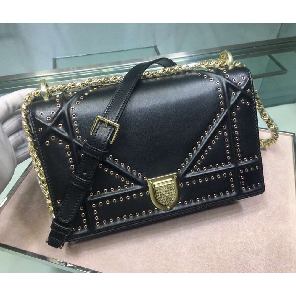 Dior Diorama Bag In Black Eyelets Lambskin