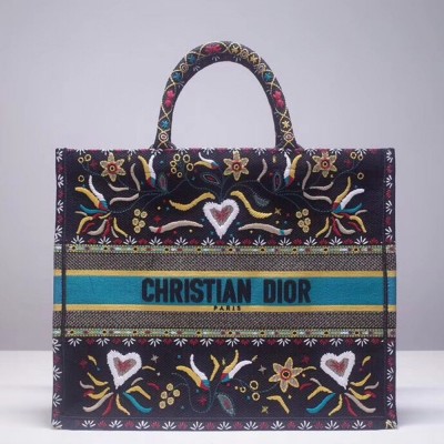 Dior Book Tote Bag In Flowers And Hearts Canvas