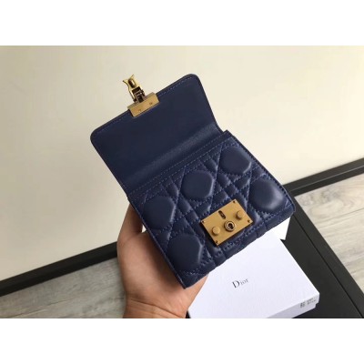 Dior French DiorAddict Wallet In Navy Blue Lambskin