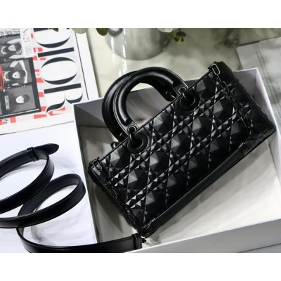 Dior Lady D-Joy Bag In Black Calfskin with Diamond Motif