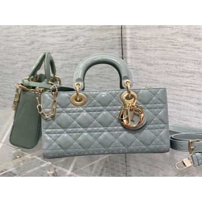 Dior Lady D-Joy Medium Bag in Grey Patent Cannage Calfskin