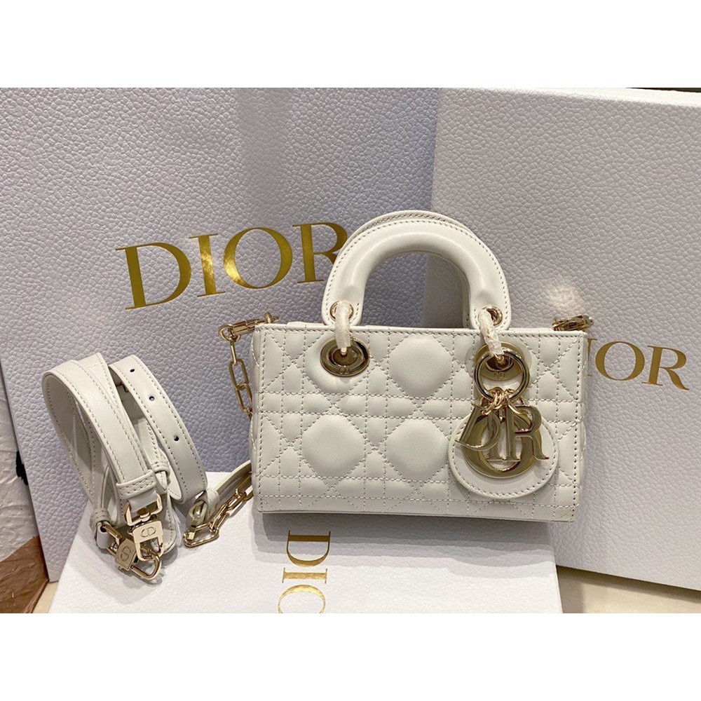 Dior Lady D-Joy Micro Bag In White Cannage Lambskin