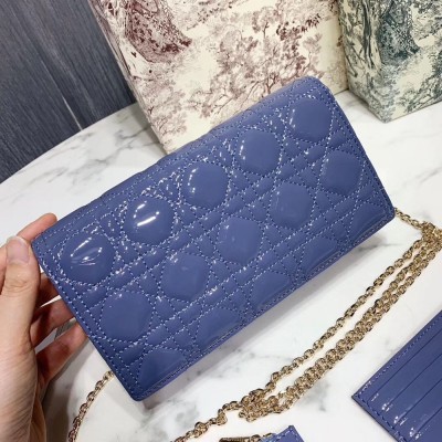 Dior Lady Dior Clutch With Chain In Denim Blue Patent CDBS24384