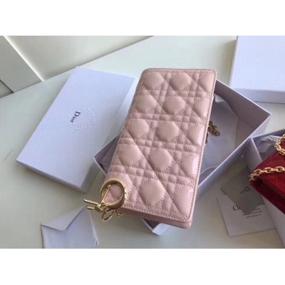 Dior Lady Dior Clutch With Chain In Pink Patent