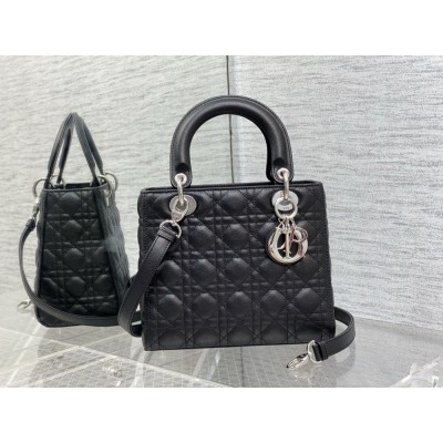 Dior Lady Dior Medium Bag in Black Grained Calfskin