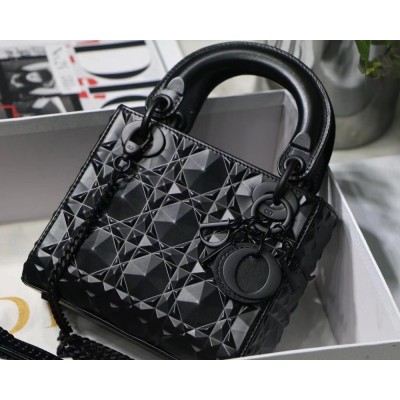 Dior Lady Dior Mini Bag In Black Calfskin with Diamond Motif