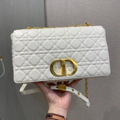 Dior Large Caro Bag In White Cannage Calfskin