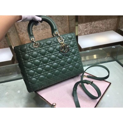 Dior Large Lady Dior Bag In Green Cannage Lambskin