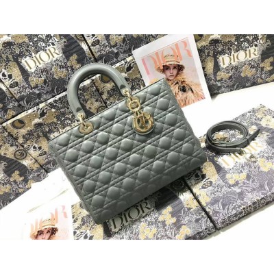 Dior Large Lady Dior Bag In Grey Cannage Lambskin