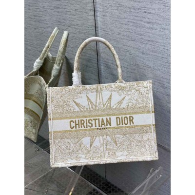 Dior Medium Book Tote Bag In Gold Rêve d'Infini Embroidery