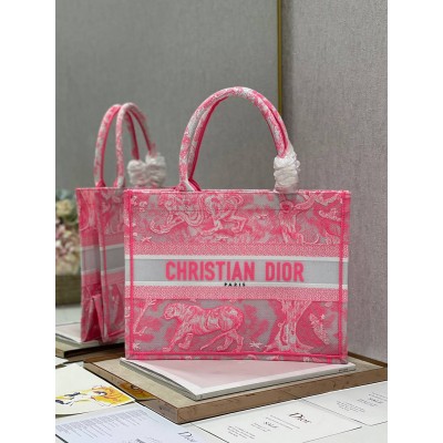 Dior Medium Book Tote Bag In Pink Transparent Toile de Jouy Canvas