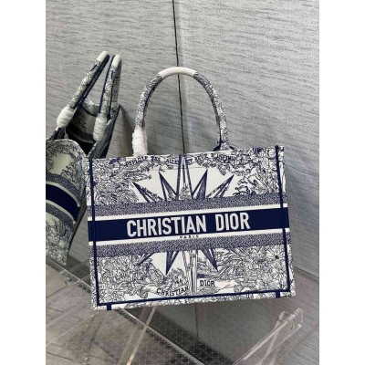 Dior Medium Dior Book Tote In White and Blue Rêve d'Infini Embroidery