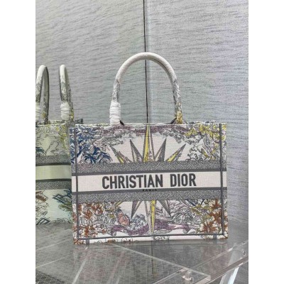 Dior Medium Dior Book Tote In White Multicolor Rêve d'Infini Embroidery