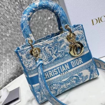 Dior Medium Lady D-Lite Bag In Blue Toile de Jouy Canvas