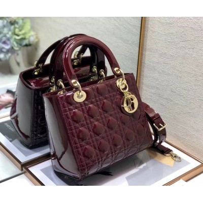 Dior Medium Lady Dior Bag In Red Patent Cannage Calfskin