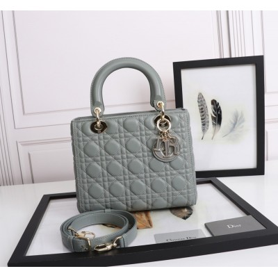 Dior Medium Lady Dior Bag with Enamel Charm In Grey Lambskin