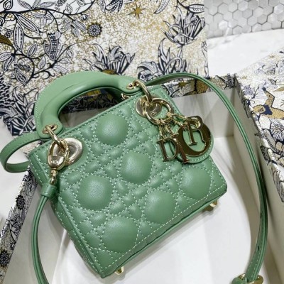 Dior Micro Lady Dior Bag In Mint Cannage Lambskin