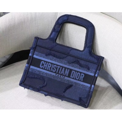 Dior Mini Book Tote Bag In Blue Camouflage Canvas