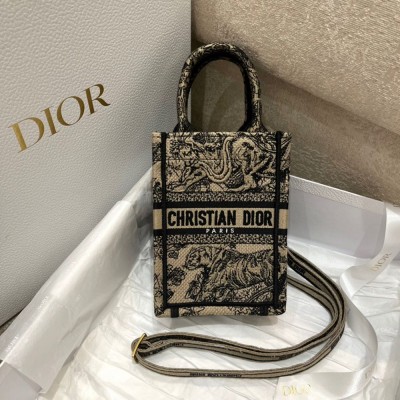 Dior Mini Book Tote Phone Bag In Hazelnut Toile de Jouy Embroidery