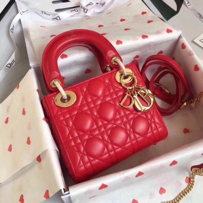 Dior Mini Lady Dior Bag In Red Lambskin