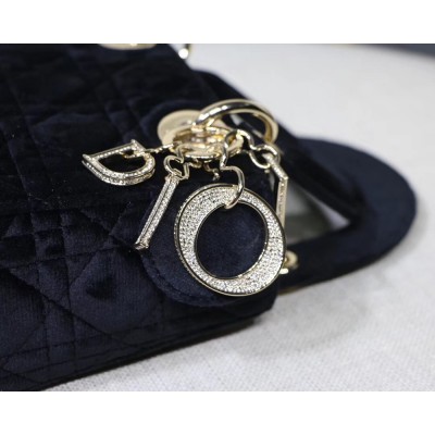 Dior Mini Lady Dior Chain Bag In Black Velvet