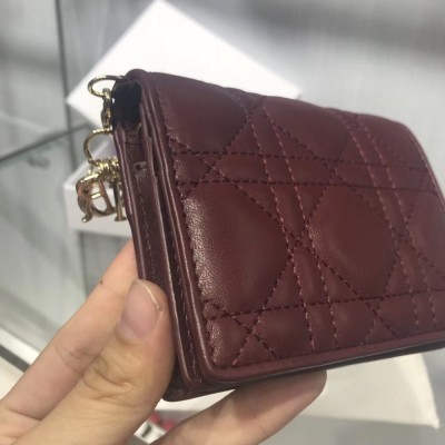 Dior Mini Lady Dior Wallet In Bordeaux Lambskin