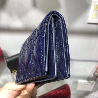 Dior Mini Lady Dior Wallet In Indigo Blue Patent Leather