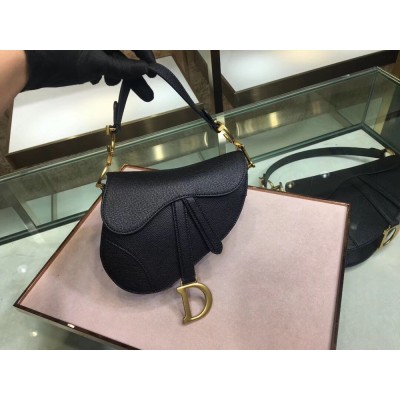 Dior Mini Saddle Bag In Black Grained Calfskin