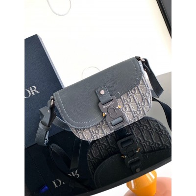 Dior Mini Saddle Messenger Bag in Grey Oblique Jacquard and Calfskin