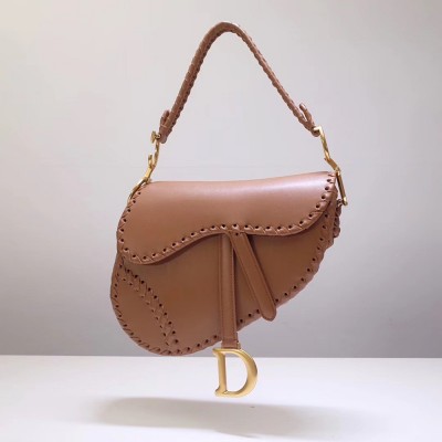 Dior Saddle Bag In Brown Calfskin With Threaded Edges