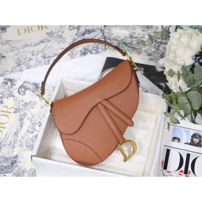 Dior Saddle Bag In Brown Grained Calfskin