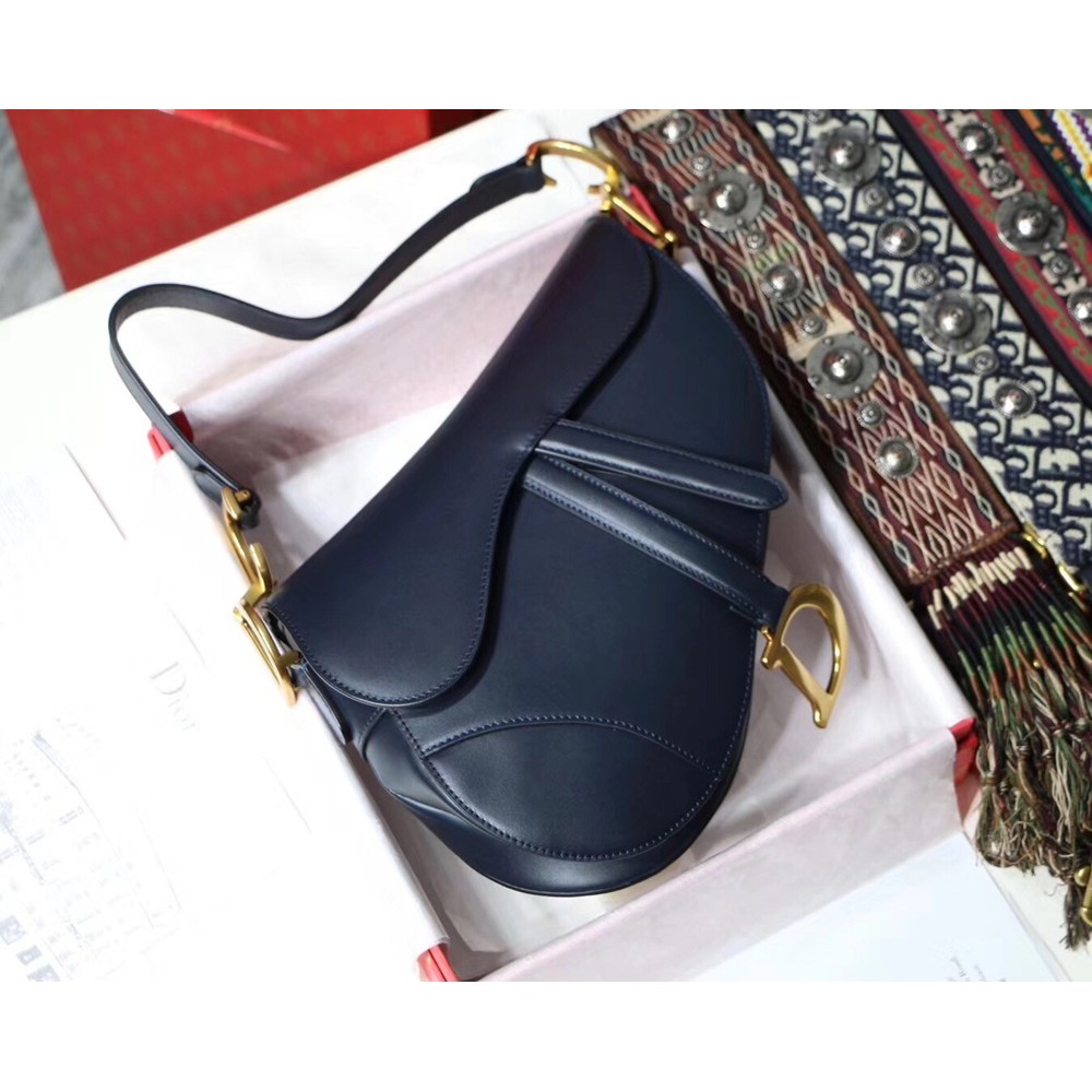 Dior Saddle Bag In Navy Blue Calfskin