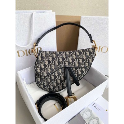 Dior Saddle Bag with Strap in Blue Oblique Jacquard