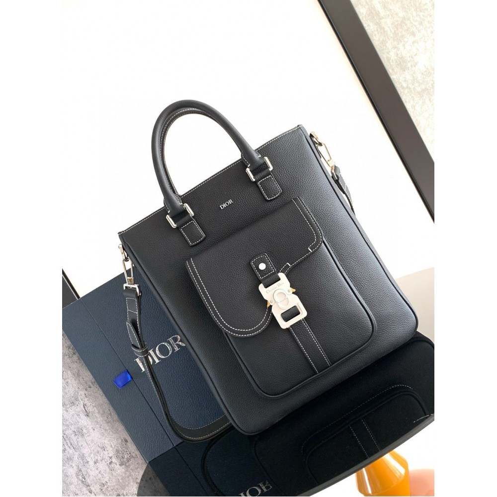 Dior Saddle Tote Bag Black in Grained Calfskin