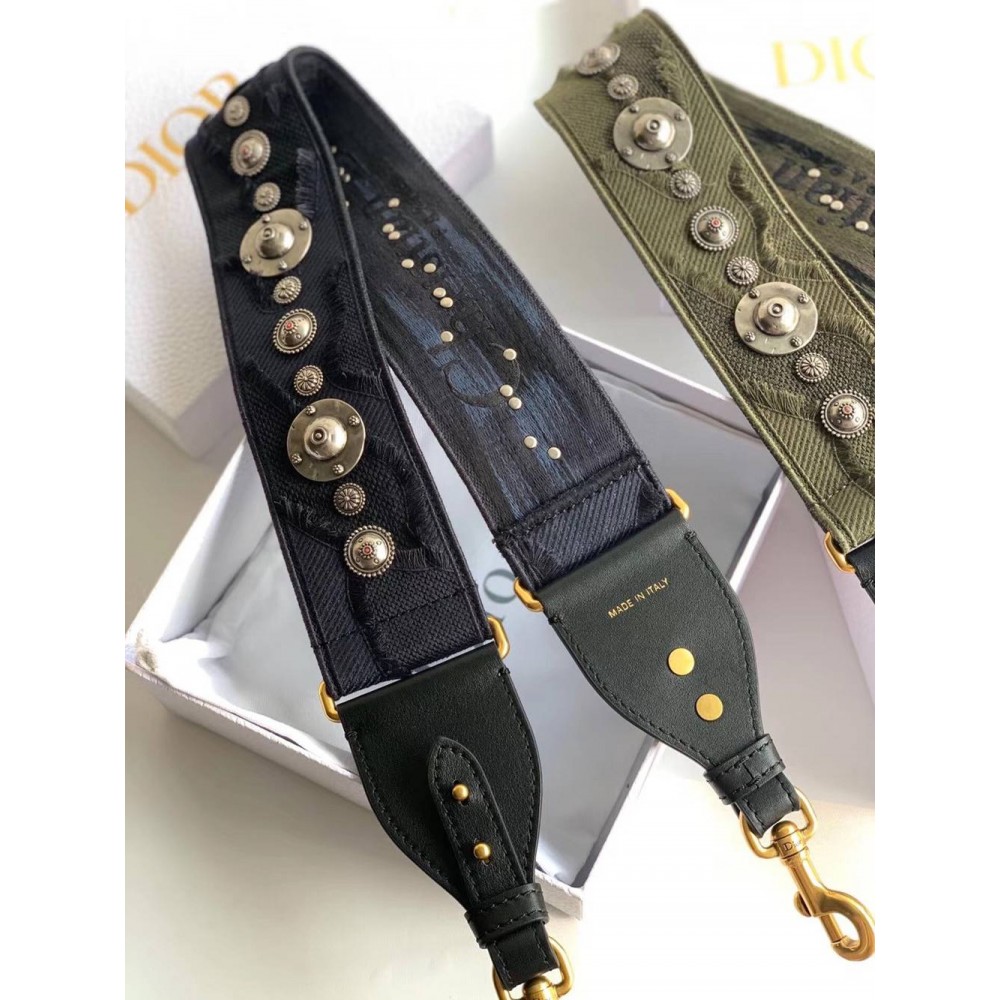 Dior Shoulder Strap In Blue Camouflage Embroidered Canvas