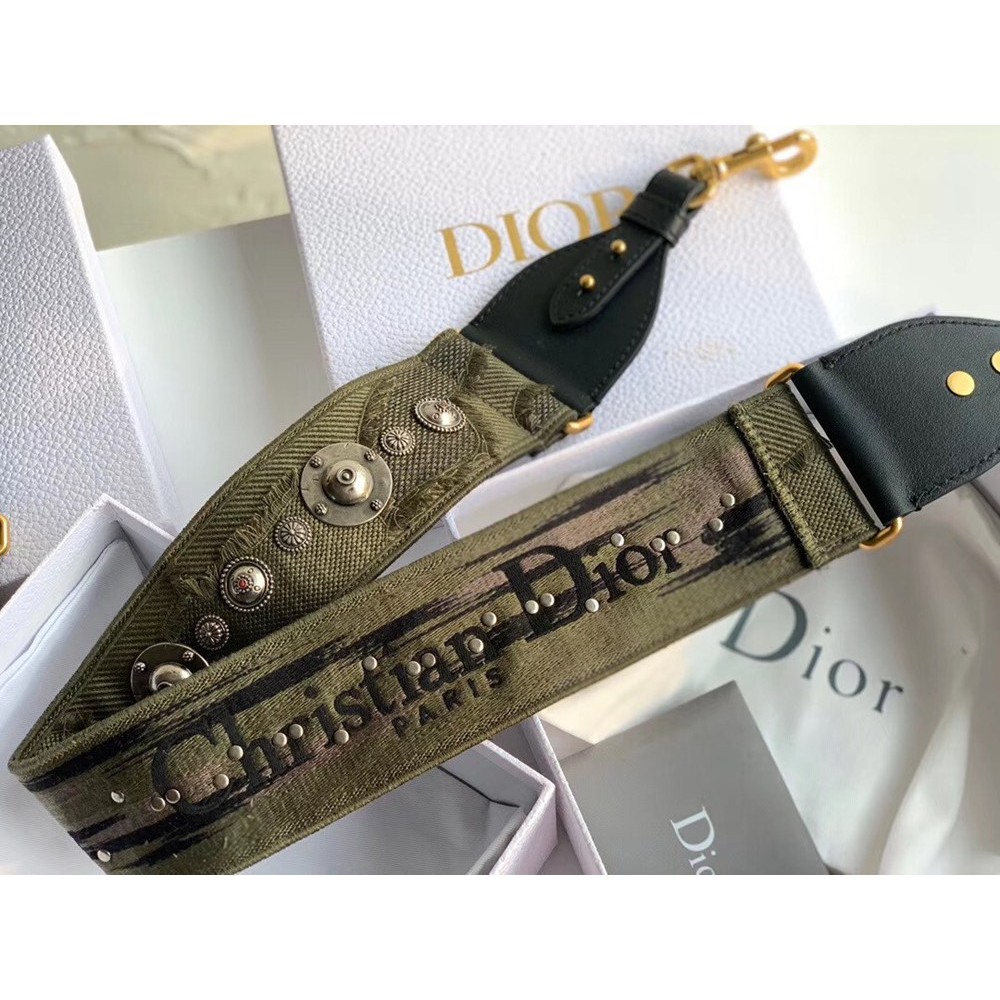 Dior Shoulder Strap In Green Camouflage Embroidered Canvas