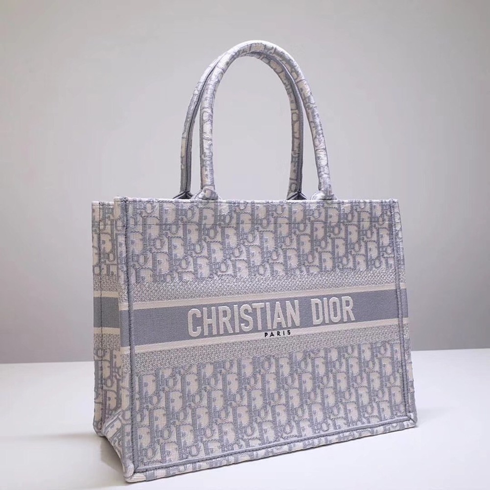 Dior Small Book Tote Bag In Grey Oblique Canvas