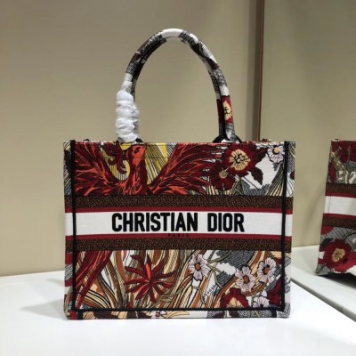 Dior Small Book Tote Bag In Red Phoenix Canvas