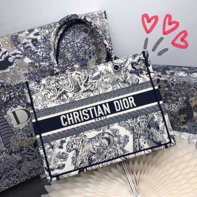 Dior Small Book Tote In Blue Toile De Jouy Canvas